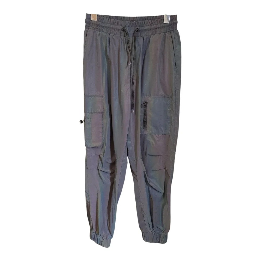 Zara Grey/Holographic Cargo Track Pants with Tapered Fit - Picture 1 of 7